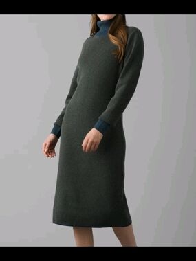 Prana Southrock Dark Green Long-Sleeve Turtleneck Dress Blue Trim  Size S NWT
